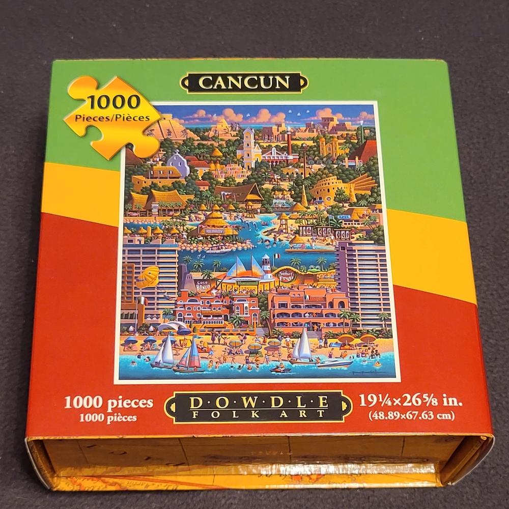 1,000 Piece Jigsaw Puzzle, "Cancun", Dowdle Folk Art, GUC, with Poster